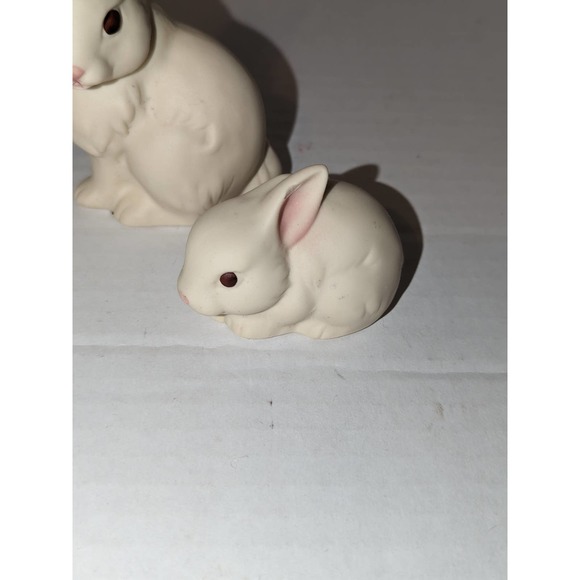 3 Vintage Home Interiors White Matte Porcelain Mom Baby Rabbits Bunnies Mexico - Picture 2 of 10